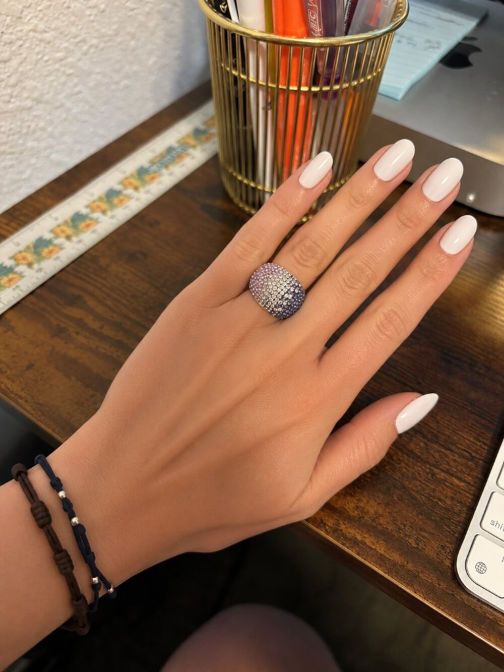 Ombré Pavé Dome Ring in Purple, Pink & Silver – Size 8